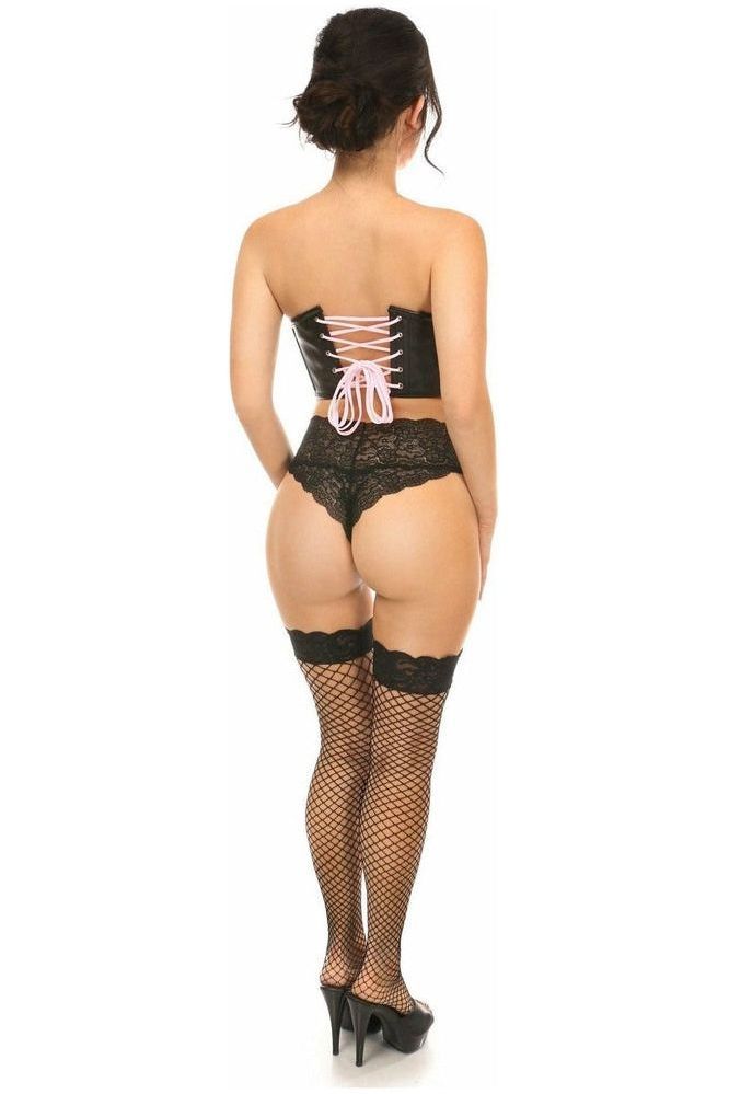 Lavish Black Faux Leather w/Pink Lace-Up Bustier