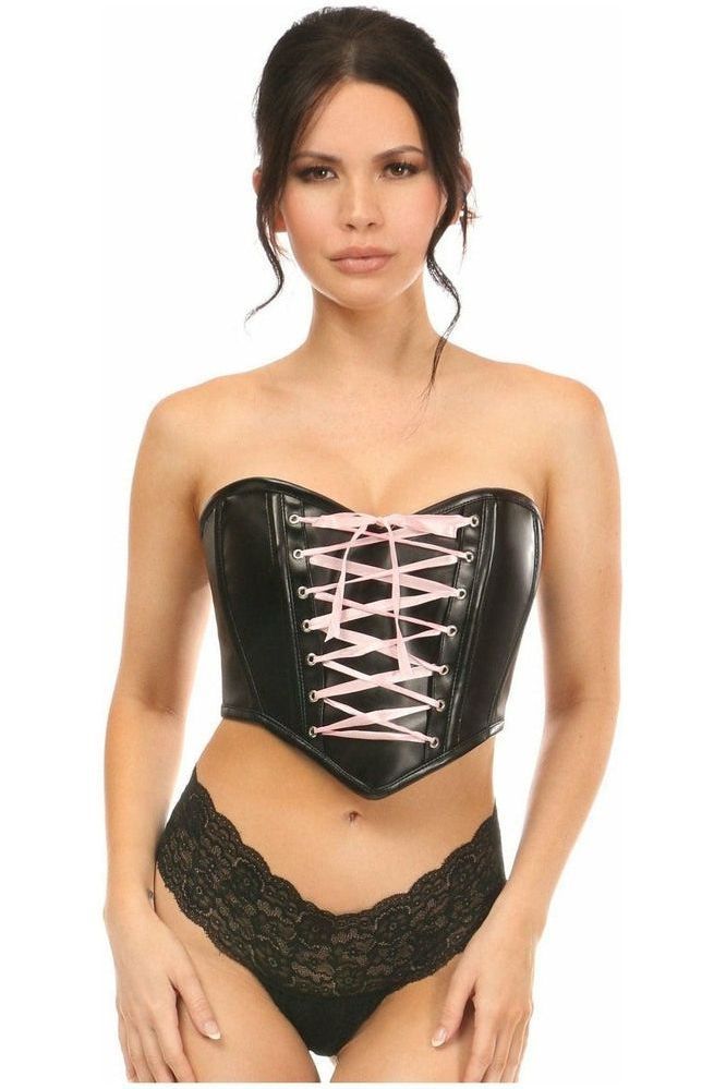 Lavish Black Faux Leather w/Pink Lace-Up Bustier