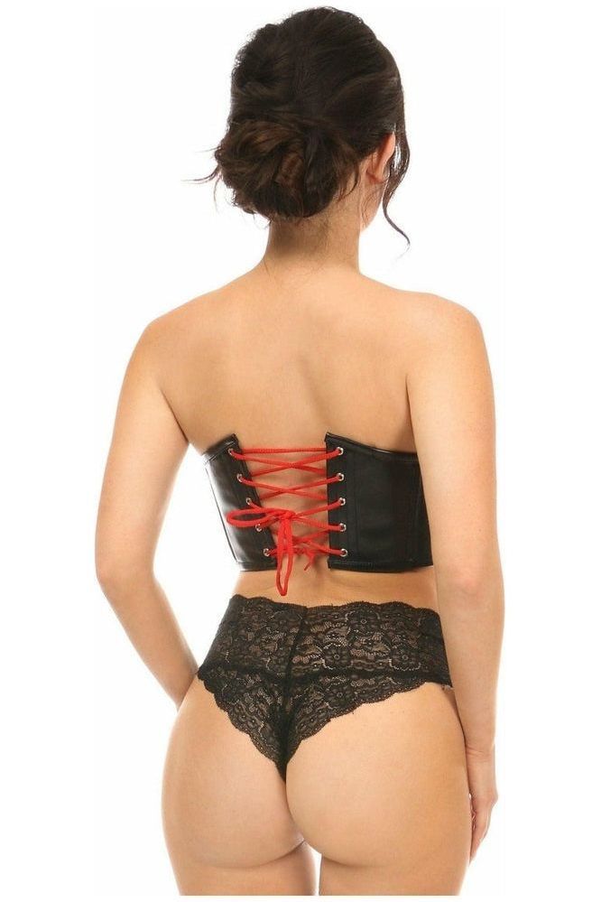 Lavish Black Faux Leather w/Red Lace-Up Bustier