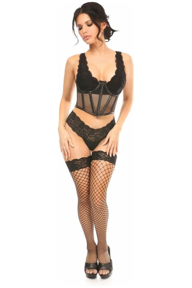 Lavish Black Fishnet Underwire Open Cup Waist Cincher