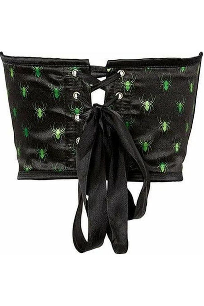 Lavish Black & Green Spiders Satin Open Cup Waist Cincher