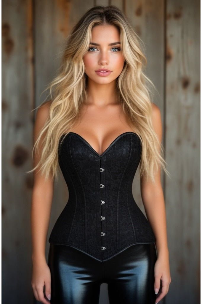 Lavish Black Lace Overbust Corset Sweetheart Neckline Busk Closure