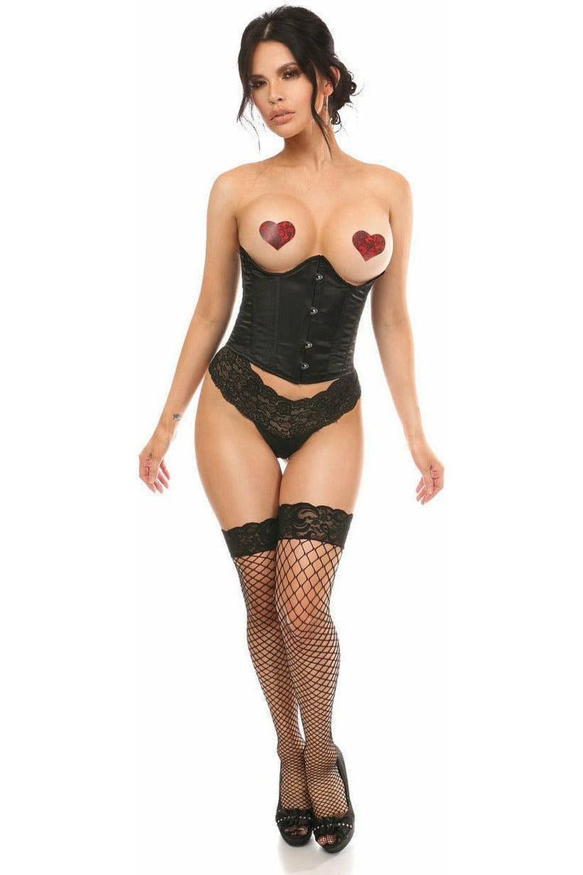 Lavish Black Satin Open Bust Underwire Short Underbust Corset