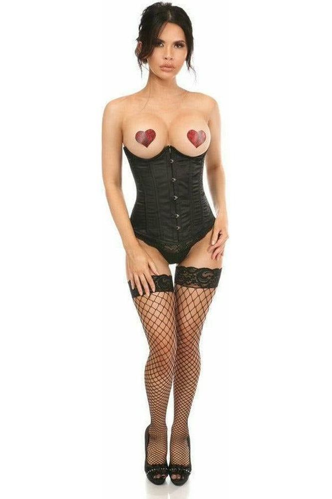 Lavish Black Satin Open Bust Underwire Underbust Corset