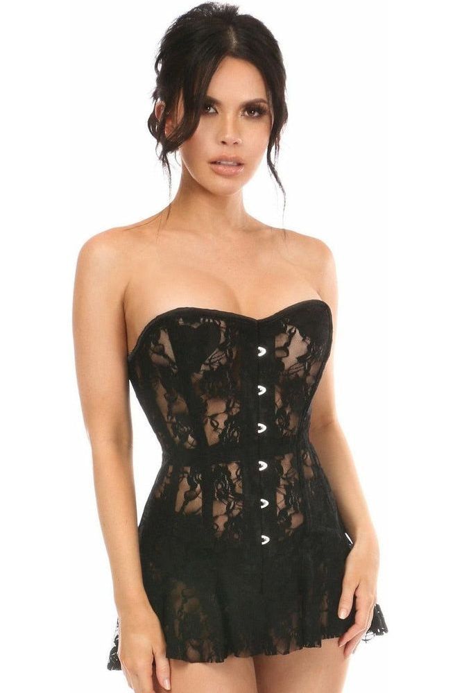 Lavish Black Sheer Lace Corset Dress