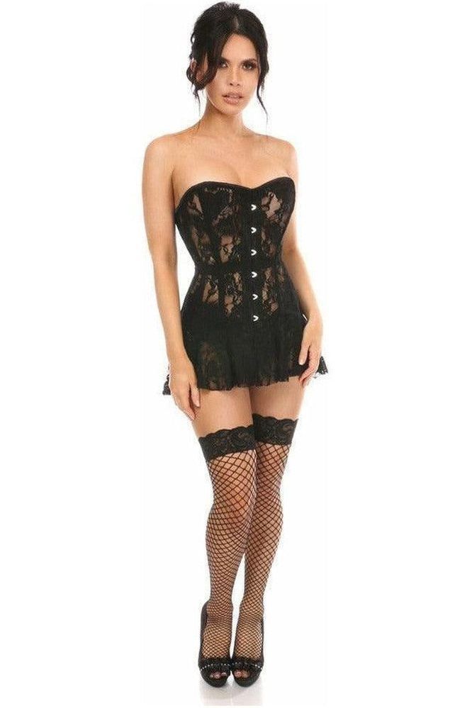 Lavish Black Sheer Lace Corset Dress
