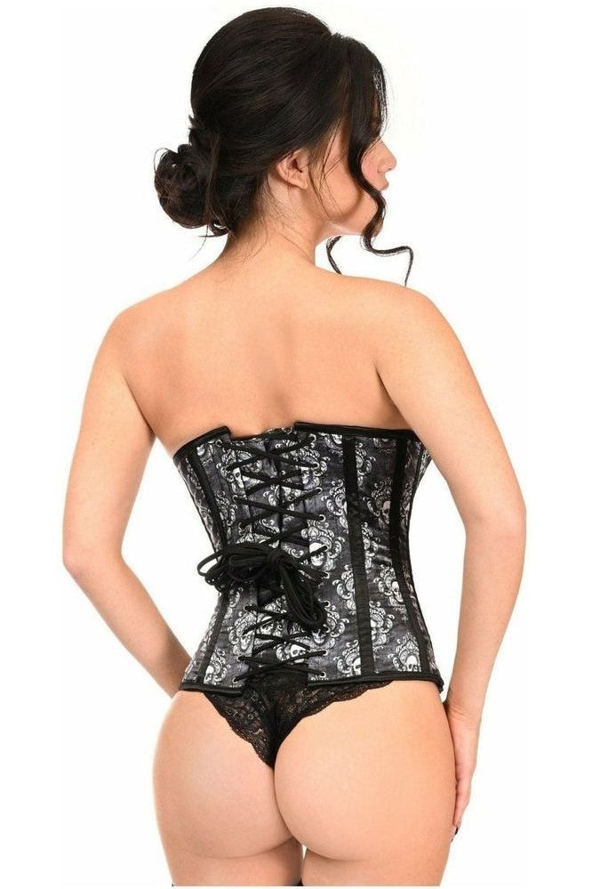 Lavish Black Skull Print Underwire Open Cup Underbust Corset