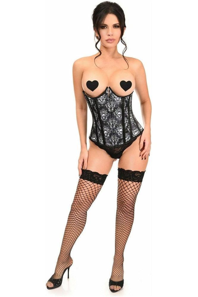 Lavish Black Skull Print Underwire Open Cup Underbust Corset