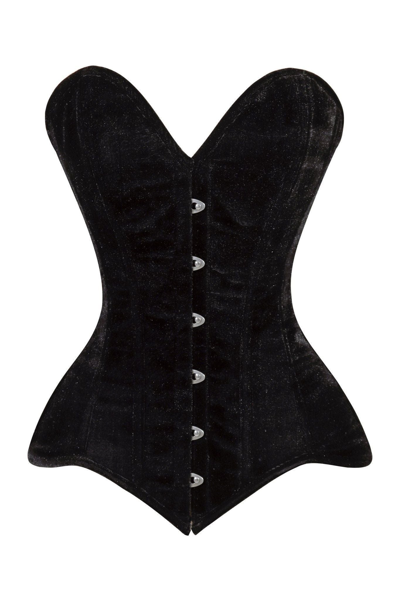Lavish Black Velvet Overbust Corset Sweetheart Neckline Busk Closure