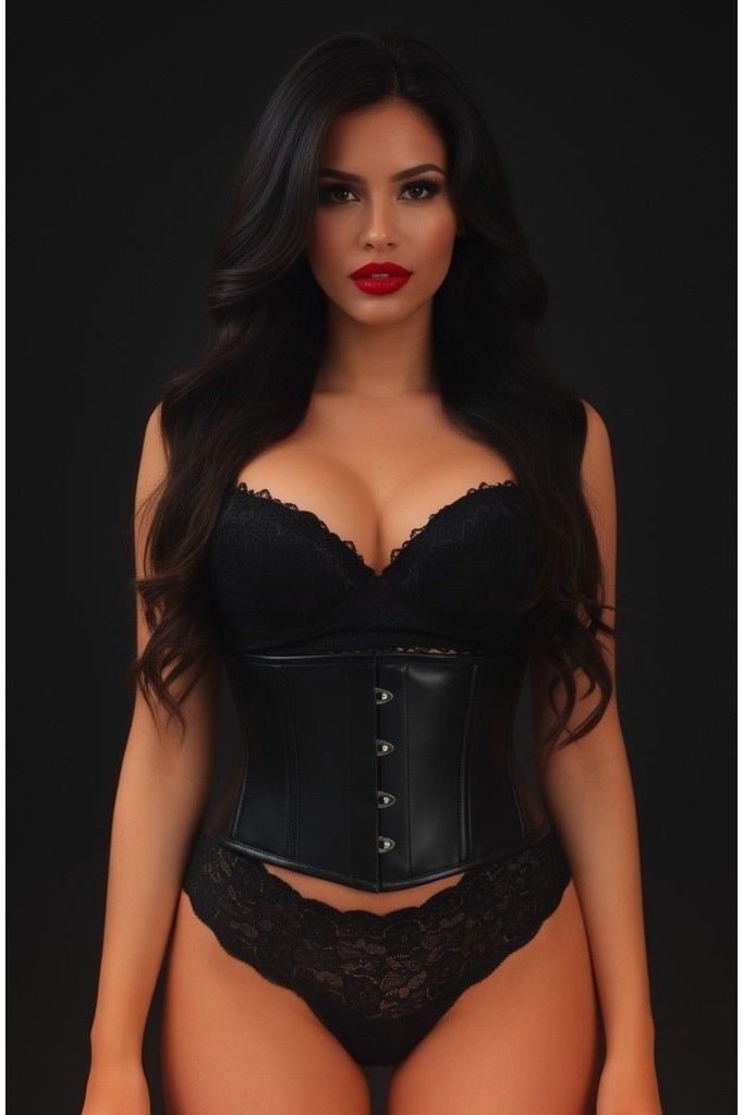 Lavish Black Wet Look Waist Cincher Corset