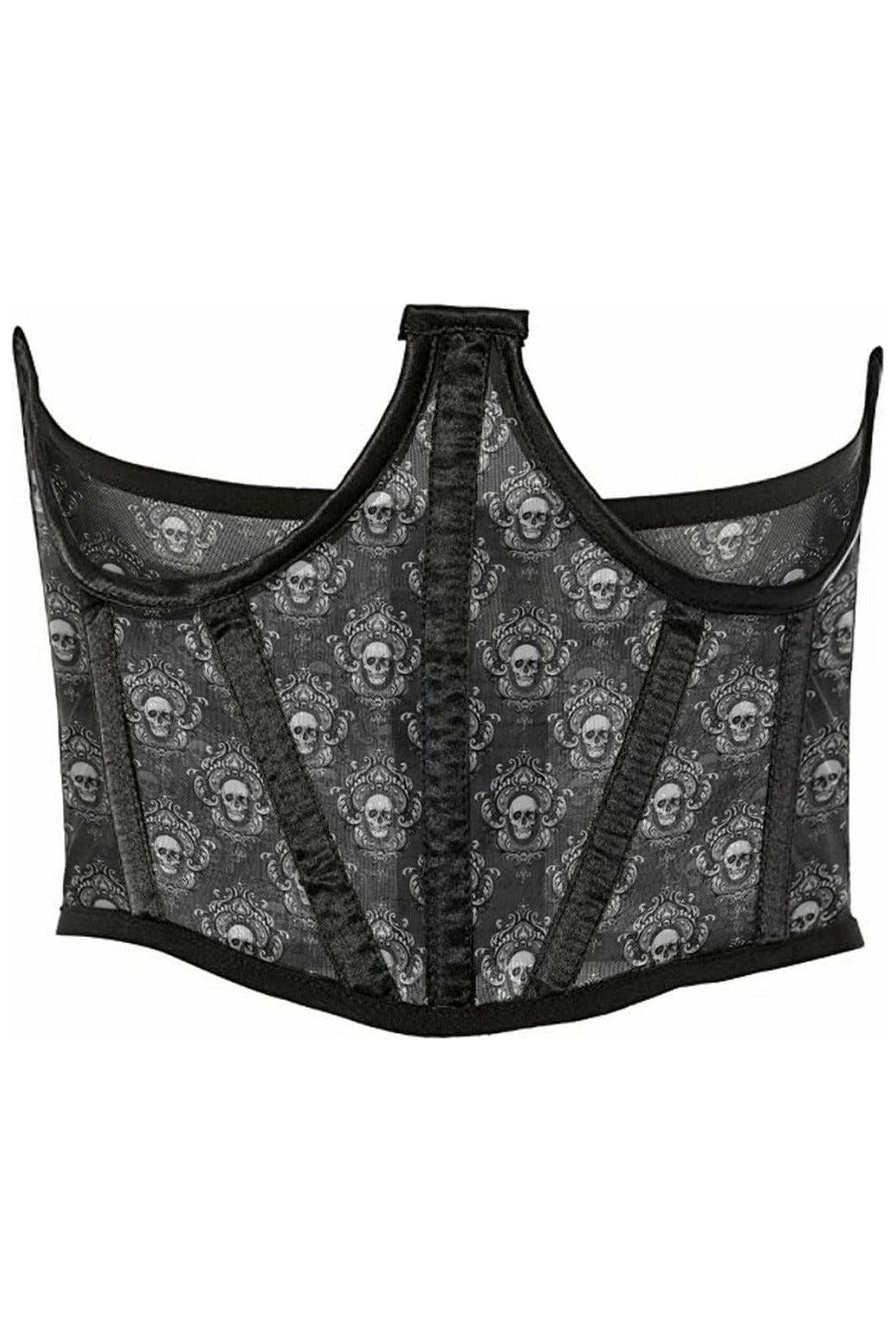 Lavish Black & White Skull Mesh Open Cup Waist Cincher