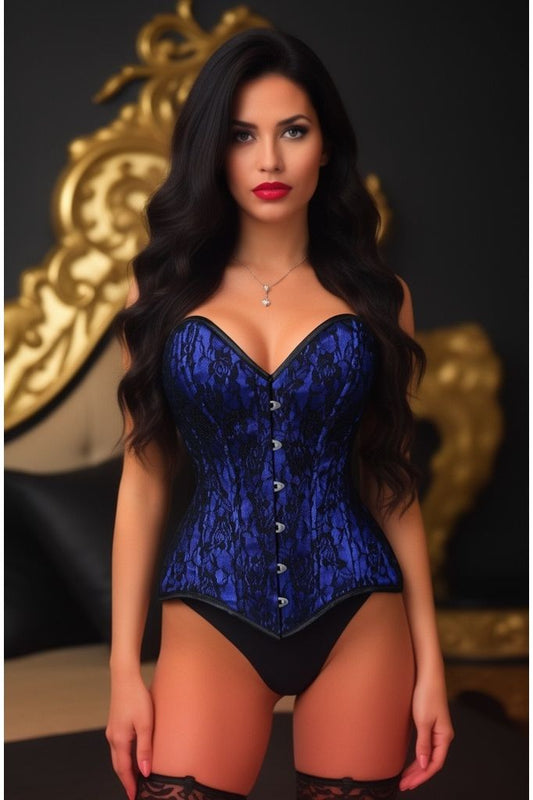 Lavish Blue/Black Lace Overbust Corset Sweetheart Neckline Busk Closure