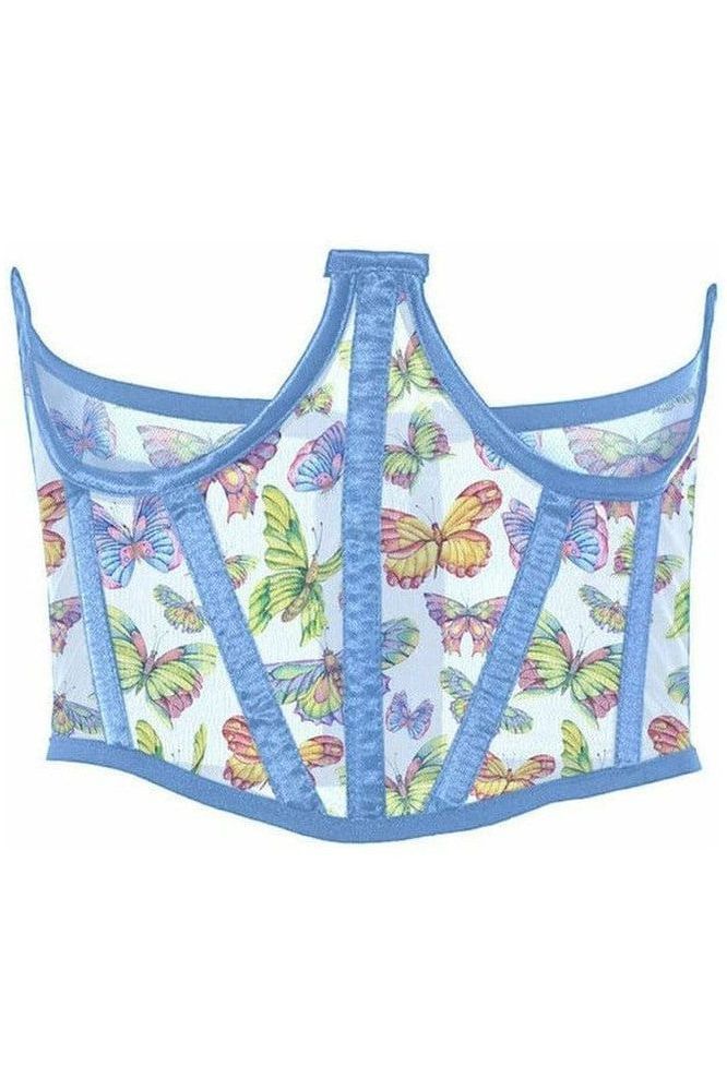 Lavish Butterfly Print Mesh Open Cup Waist Cincher