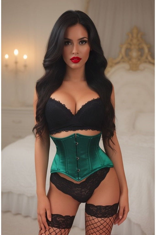 Lavish Dark Green Satin Mini Cincher Underbust Corset Waist Cincher Busk Closure