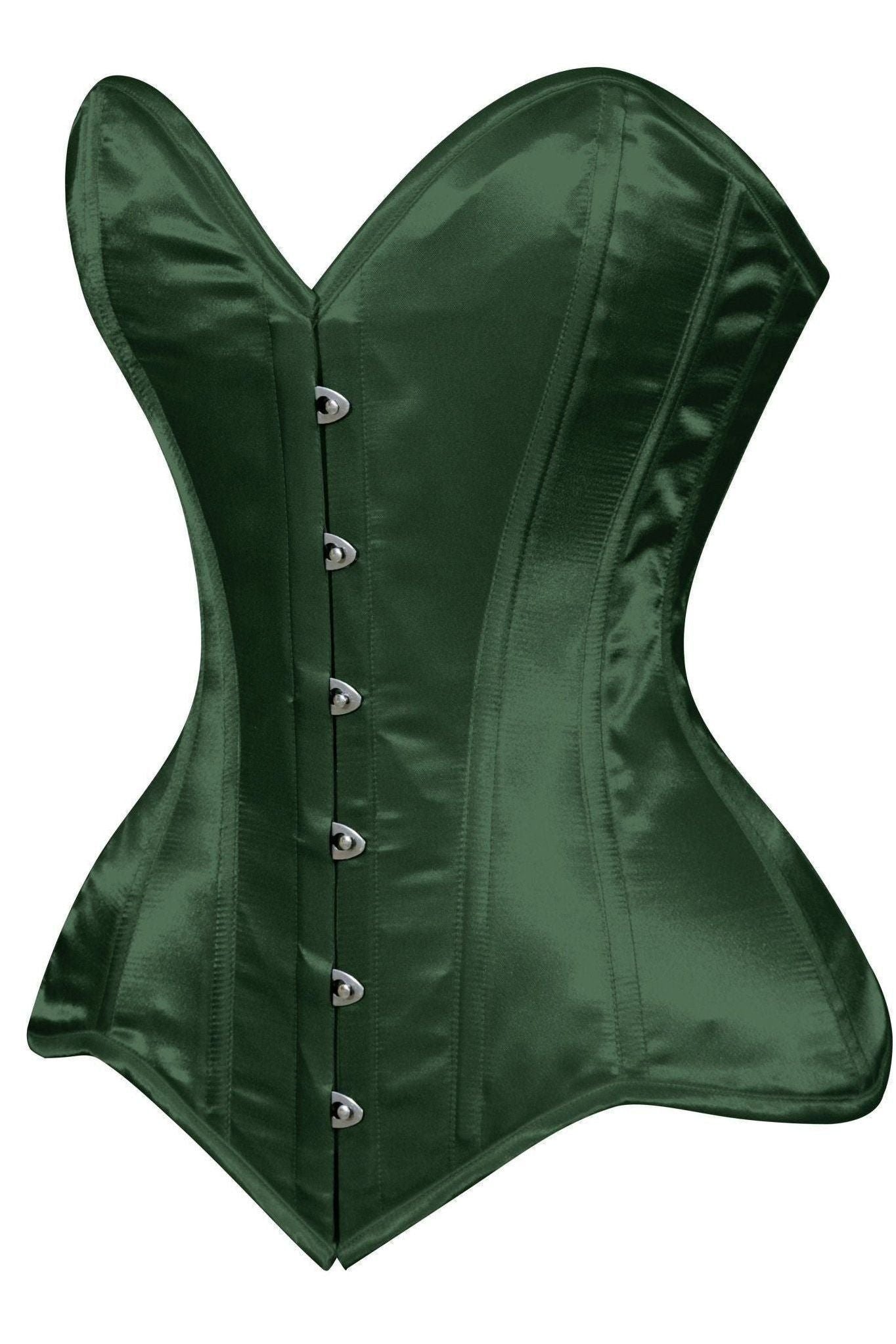 Lavish Dark Green Satin Overbust Corset Sweetheart Neckline Busk Closure