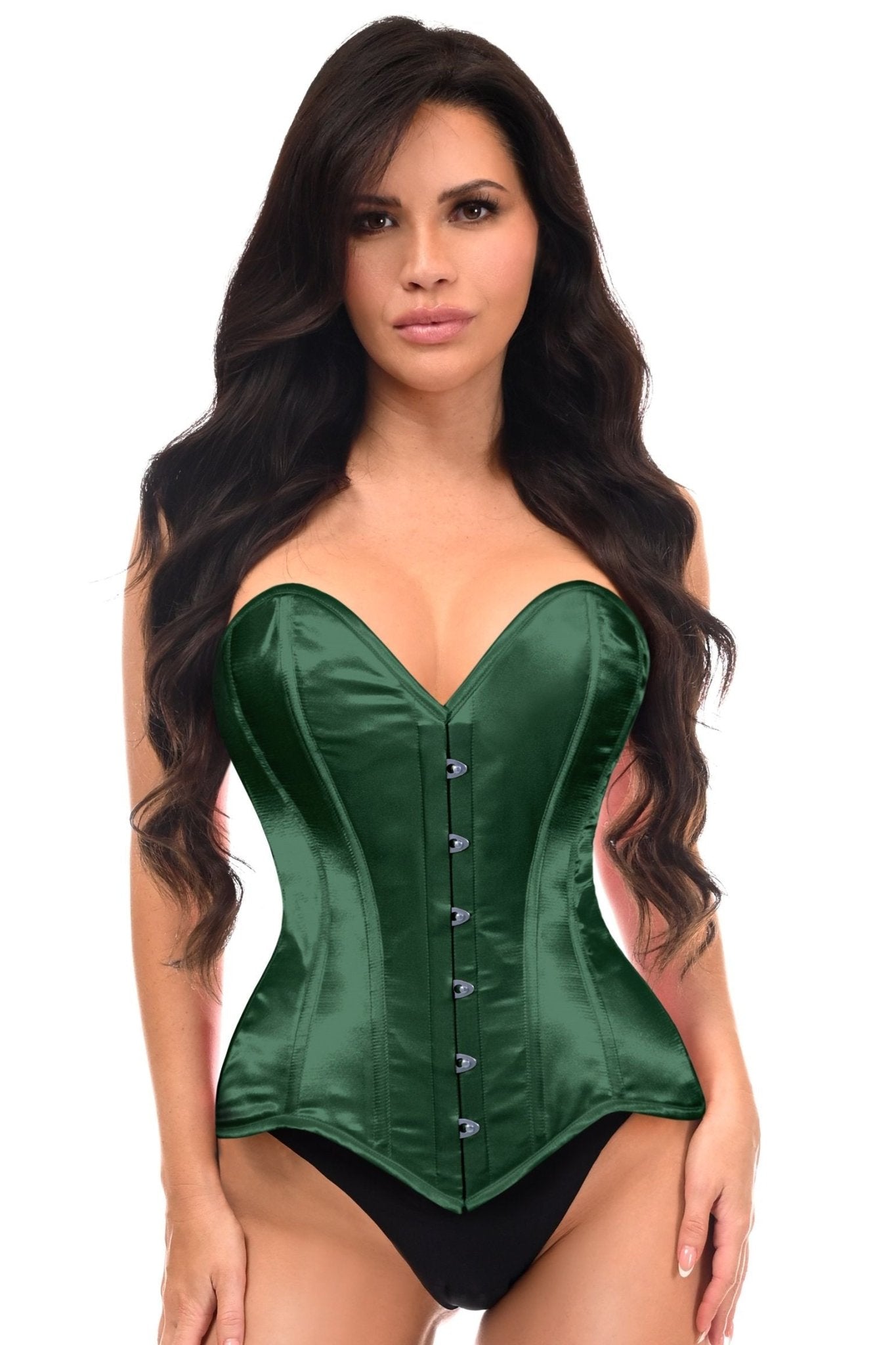 Lavish Dark Green Satin Overbust Corset Sweetheart Neckline Busk Closure