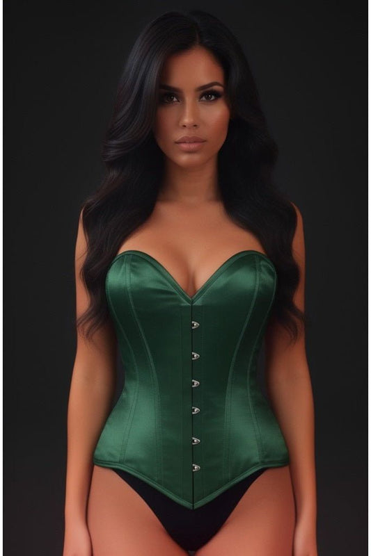 Lavish Dark Green Satin Overbust Corset Sweetheart Neckline Busk Closure