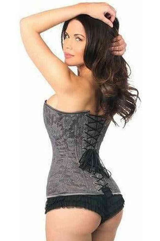 Lavish Dark Grey Lace Overbust Corset w/Zipper