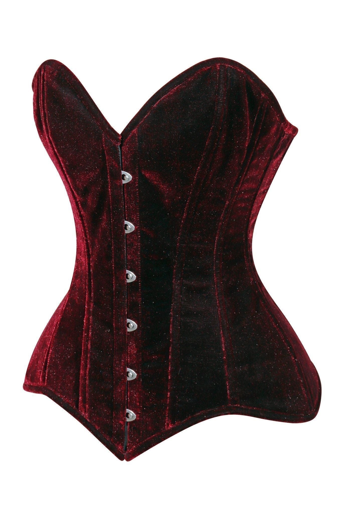 Lavish Dark Red Velvet Overbust Corset Sweetheart Neckline Busk Closure
