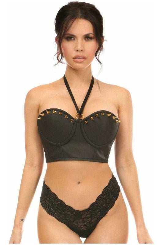 Lavish Faux Leather Halter Bustier w/Spikes