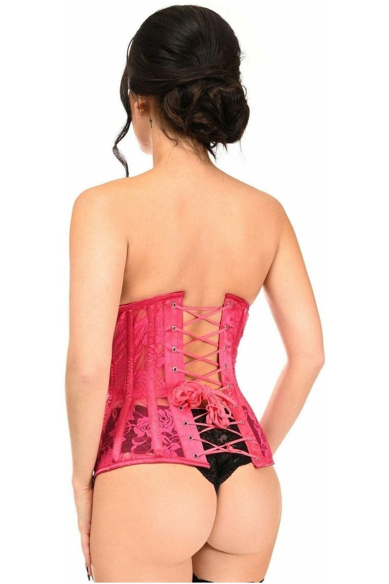 Lavish Fuchsia Sheer Lace Underwire Open Cup Underbust Corset
