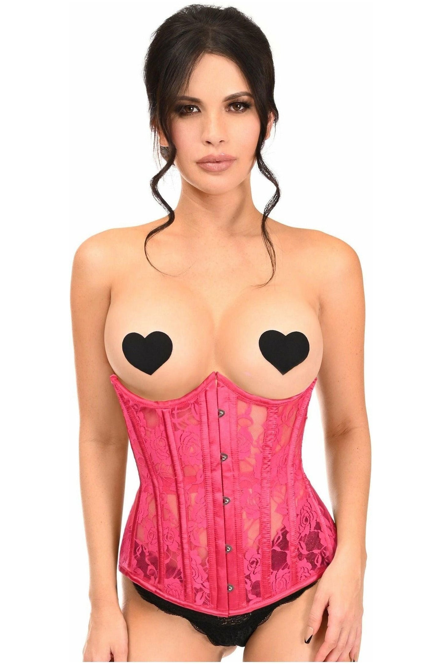 Lavish Fuchsia Sheer Lace Underwire Open Cup Underbust Corset