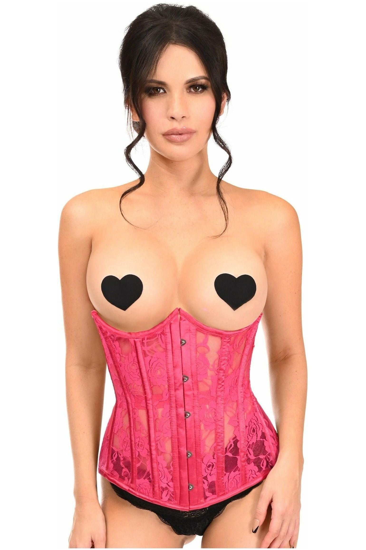 Lavish Fuchsia Sheer Lace Underwire Open Cup Underbust Corset