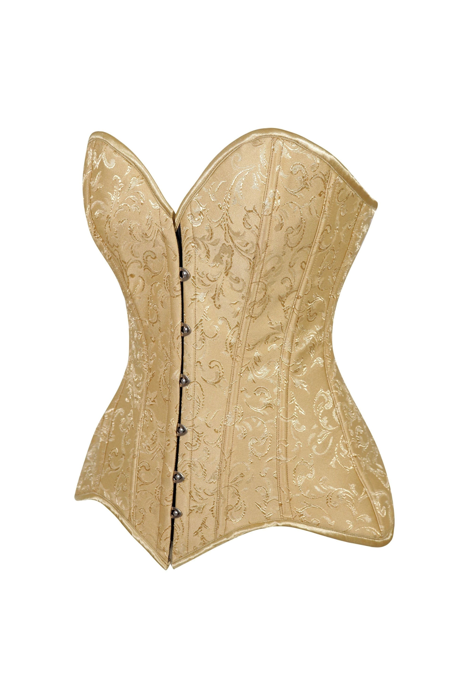 Lavish Gold Brocade Overbust Corset W/Busk Closure