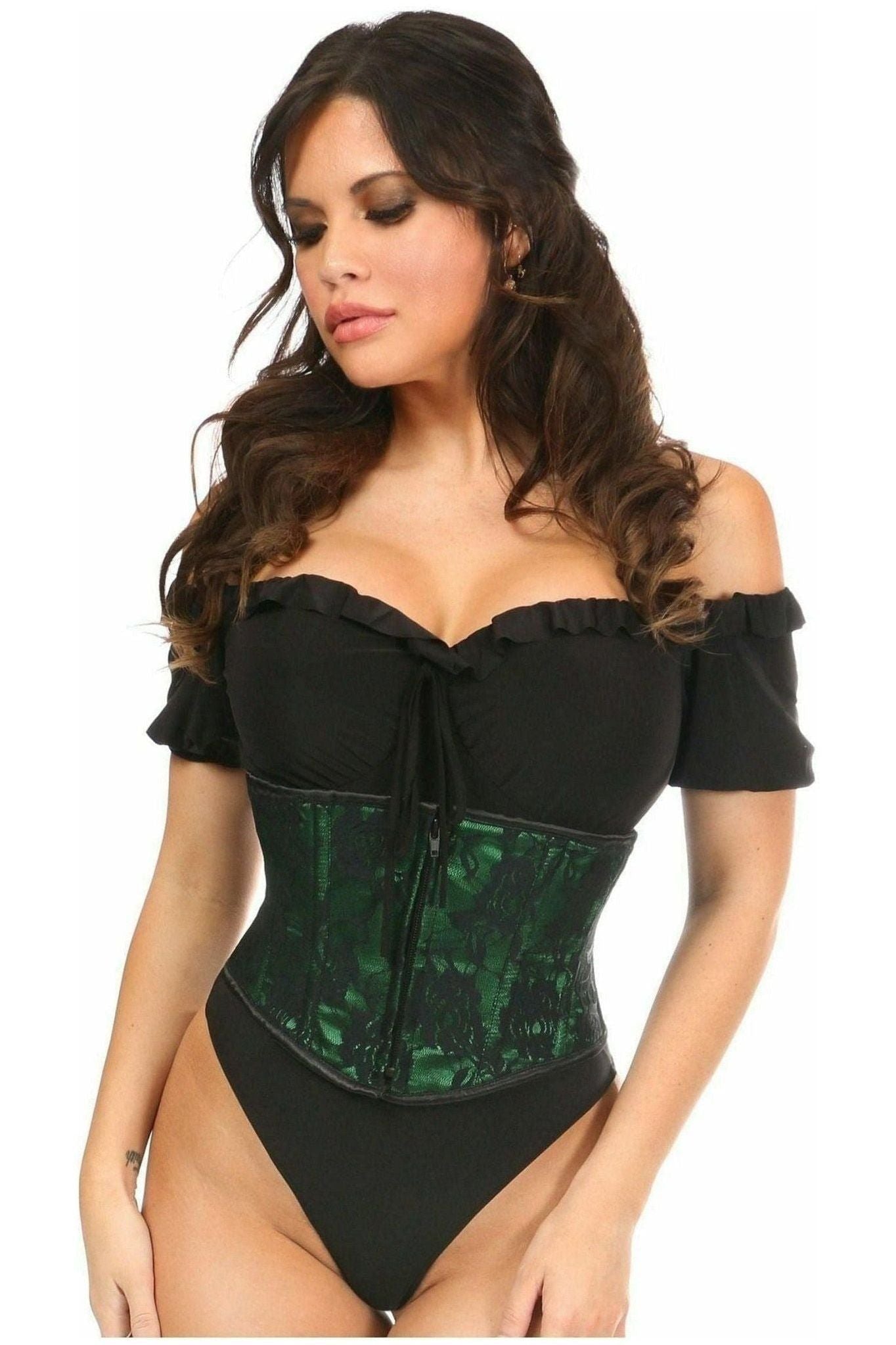 Lavish Green w/Black Lace Overlay Mini Cincher