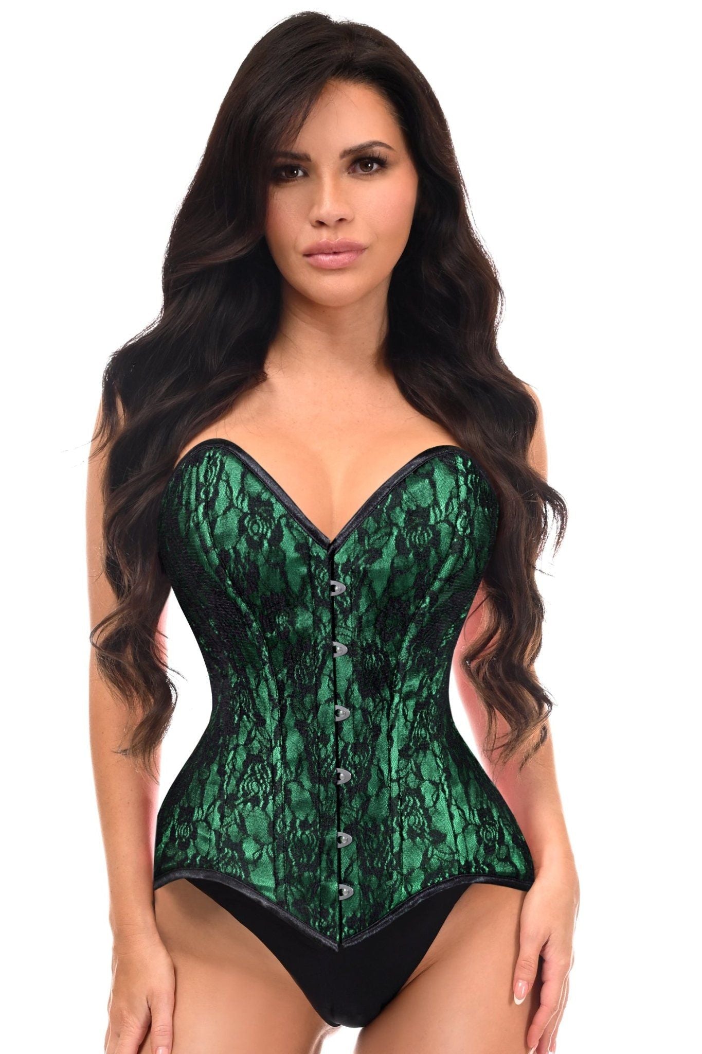 Lavish Green/Black Lace Overbust Corset Sweetheart Neckline Busk Closure