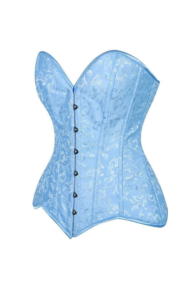 Lavish Lt Blue Brocade Overbust Corset W/Busk Closure