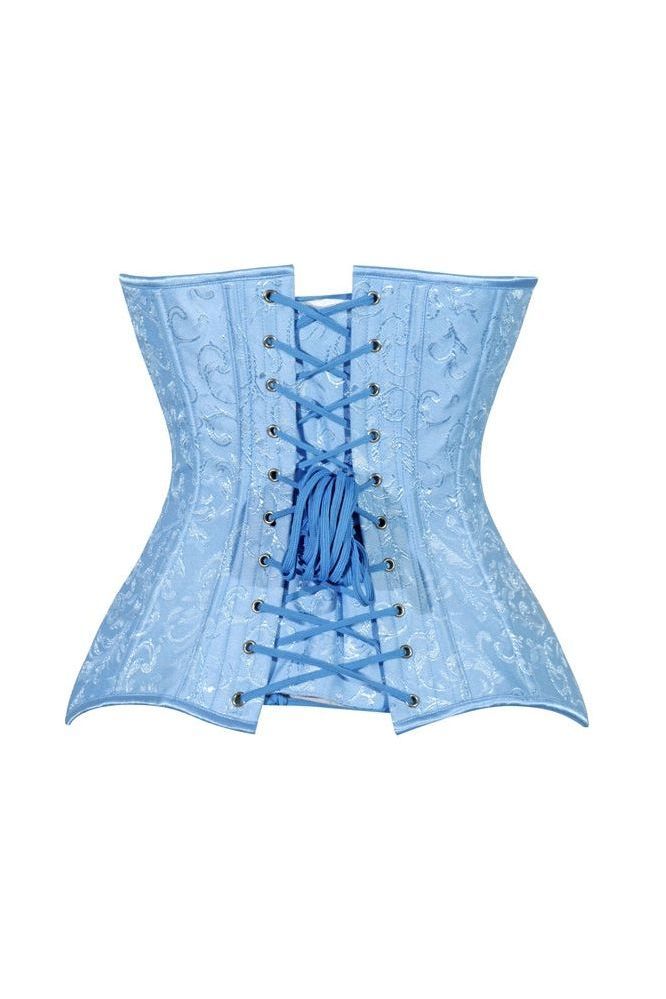 Lavish Lt Blue Brocade Overbust Corset W/Busk Closure