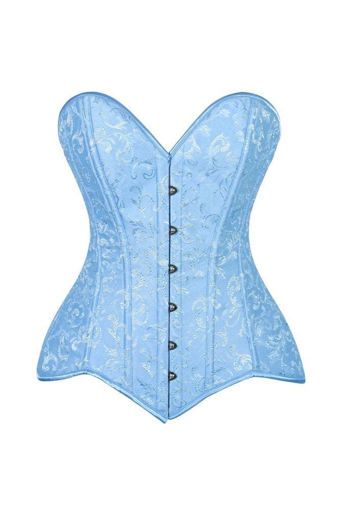 Lavish Lt Blue Brocade Overbust Corset W/Busk Closure