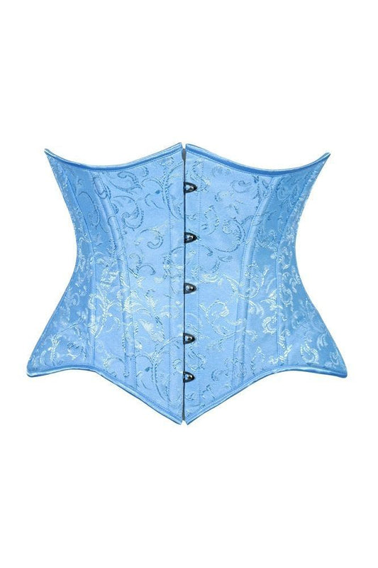 Lavish Lt Blue Brocade Waist Cincher Under Bust Corset w/Front Busk Closure