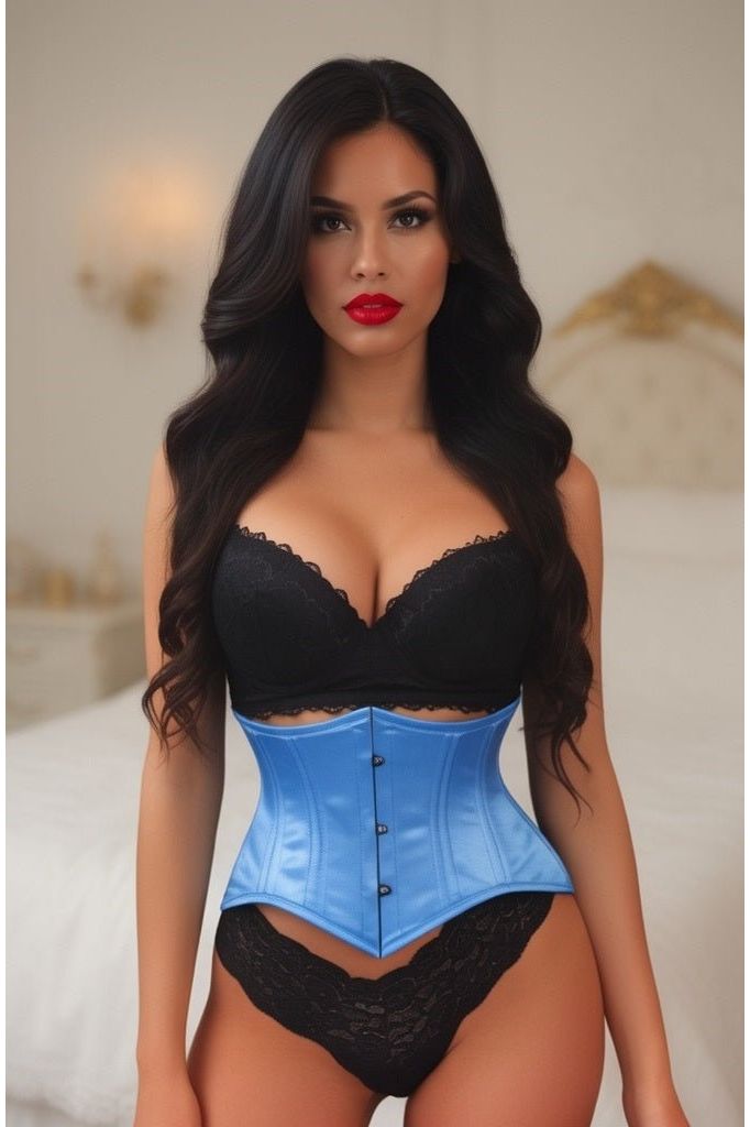 Lavish Lt Blue Satin Mini Cincher Underbust Corset Waist Cincher Busk Closure