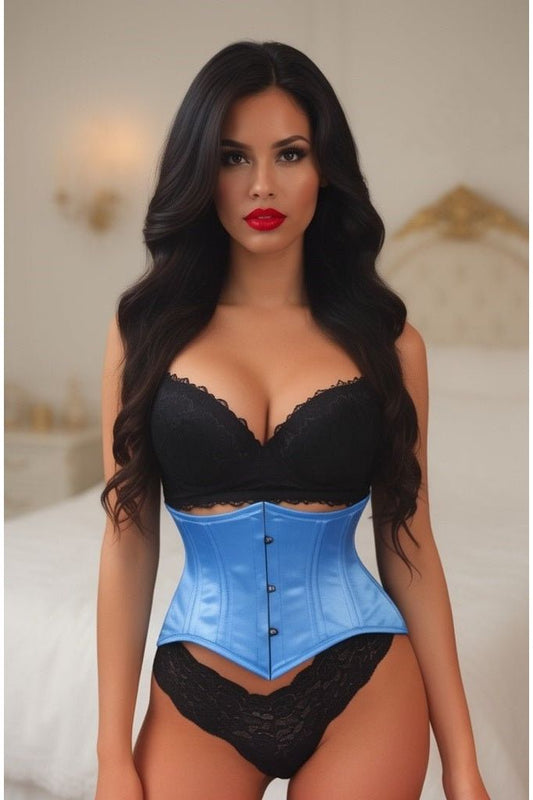 Lavish Lt Blue Satin Mini Cincher Underbust Corset Waist Cincher Busk Closure