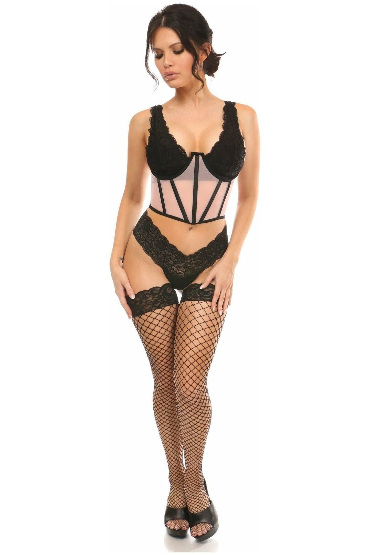 Lavish Lt Pink Mesh Open Cup Waist Cincher