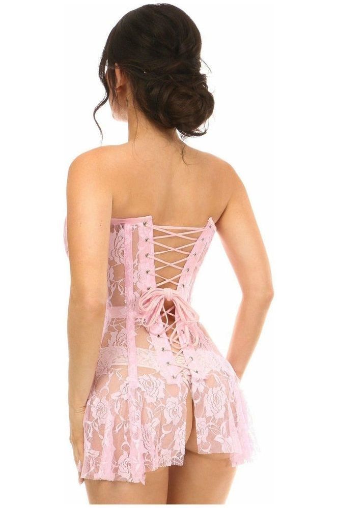 Lavish Lt Pink Sheer Lace Corset Dress