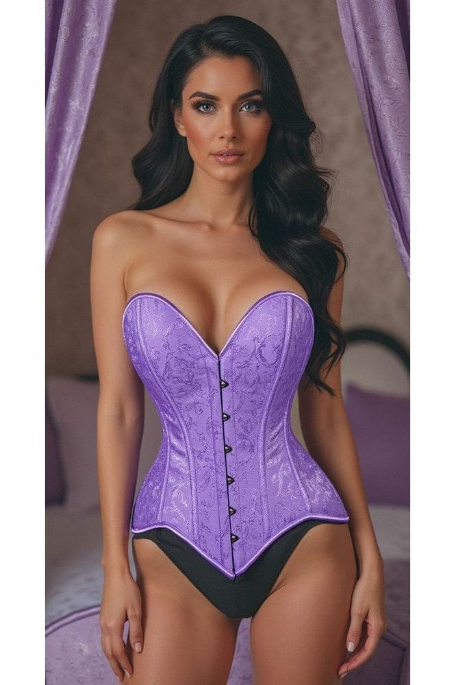 Lavish Lt Purple Brocade Overbust Corset W/Busk Closure