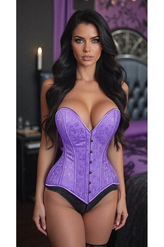 Lavish Lt Purple Brocade Overbust Corset W/Busk Closure