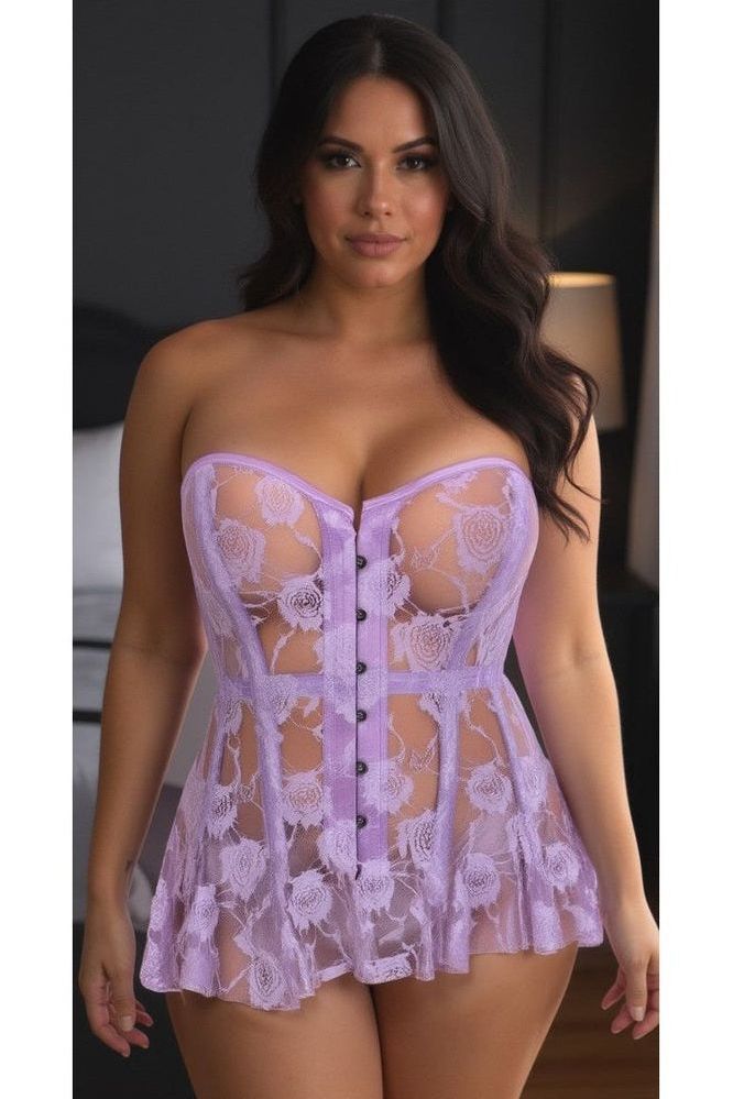 Lavish Lt Purple Sheer Lace Corset Dress
