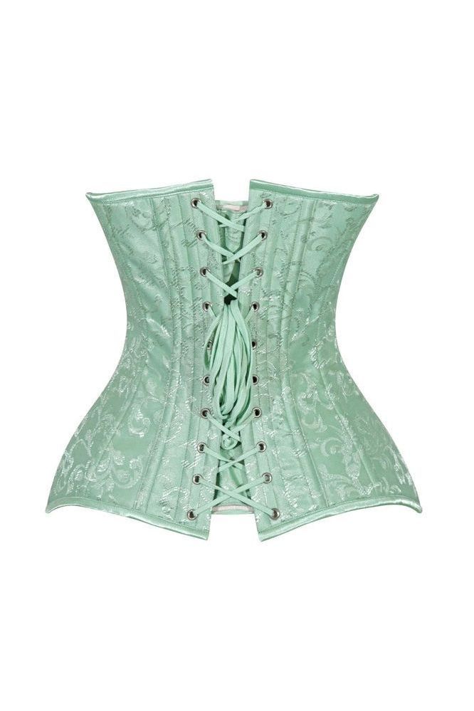 Lavish Mint Green Brocade Overbust Corset W/Busk Closure