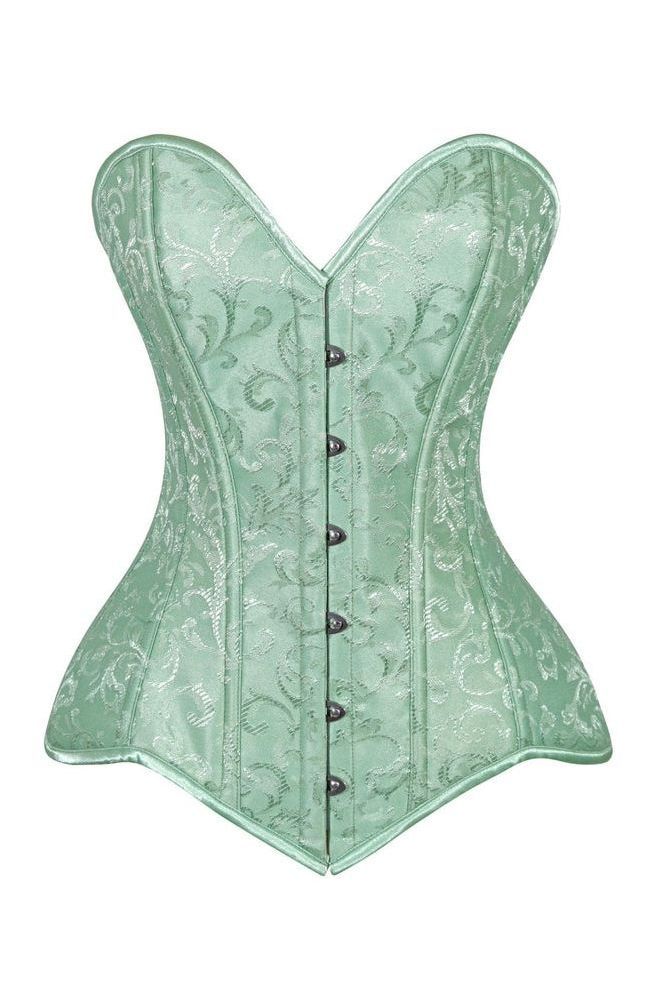 Lavish Mint Green Brocade Overbust Corset W/Busk Closure