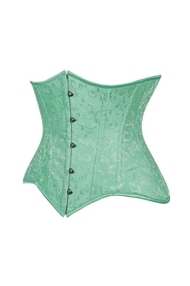 Lavish Mint Green Brocade Waist Cincher Under Bust Corset w/Front Busk Closure
