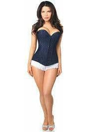 Lavish Navy Blue Lace Overbust Corset w/Zipper