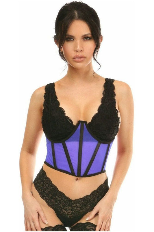 Lavish Neon Blue Mesh Open Cup Waist Cincher
