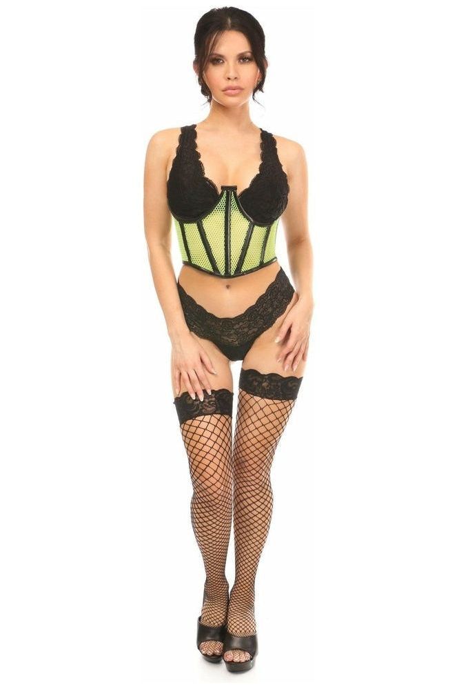 Lavish Neon Green Fishnet Underwire Open Cup Waist Cincher