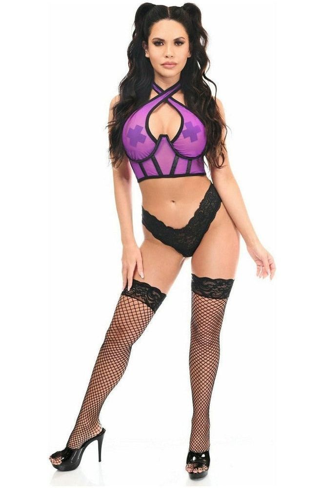 Lavish Neon Purple Mesh Underwire Cincher w/Built In Halter Top