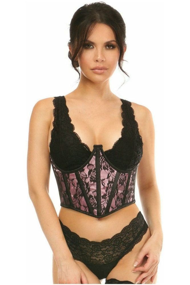 Lavish Pink w/Black Lace Overlay Open Cup Waist Cincher