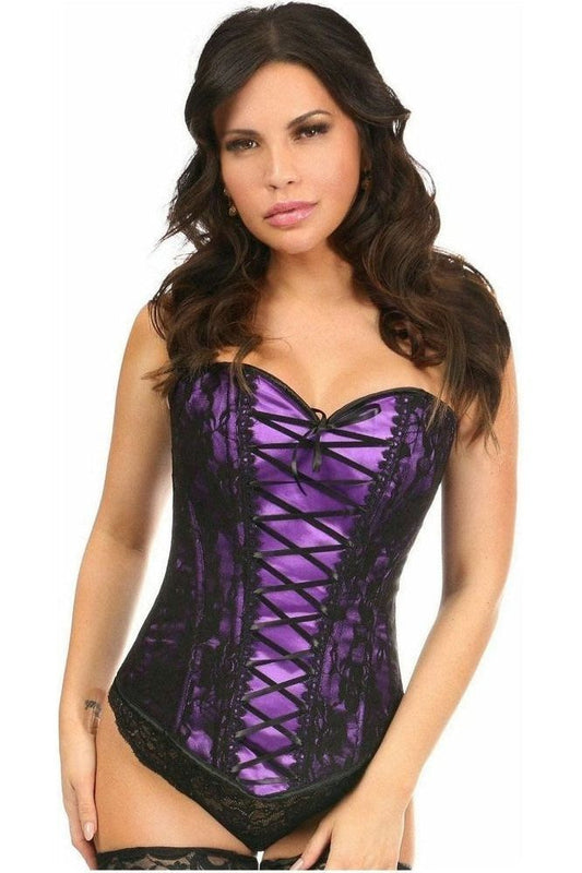 Lavish Purple Lace-Up Over Bust Corset w/Black Lace